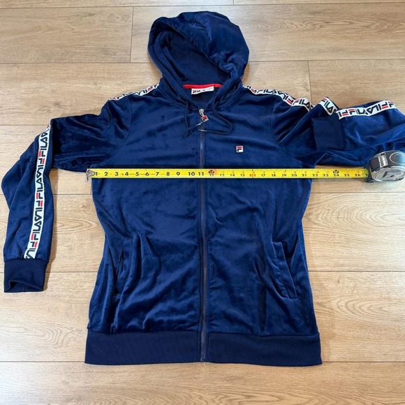 Vtg Y2K FILA Velour Track Suit Jacket Blue Stripe Zip Hoodie Mens XL 90s Hip Hop - Picture 8 of 8